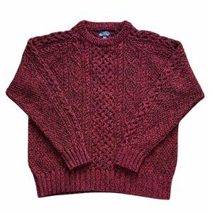 LL Bean Signature Sweater Men Extra Large Red Marled Cable Knit Fisherman Cotton